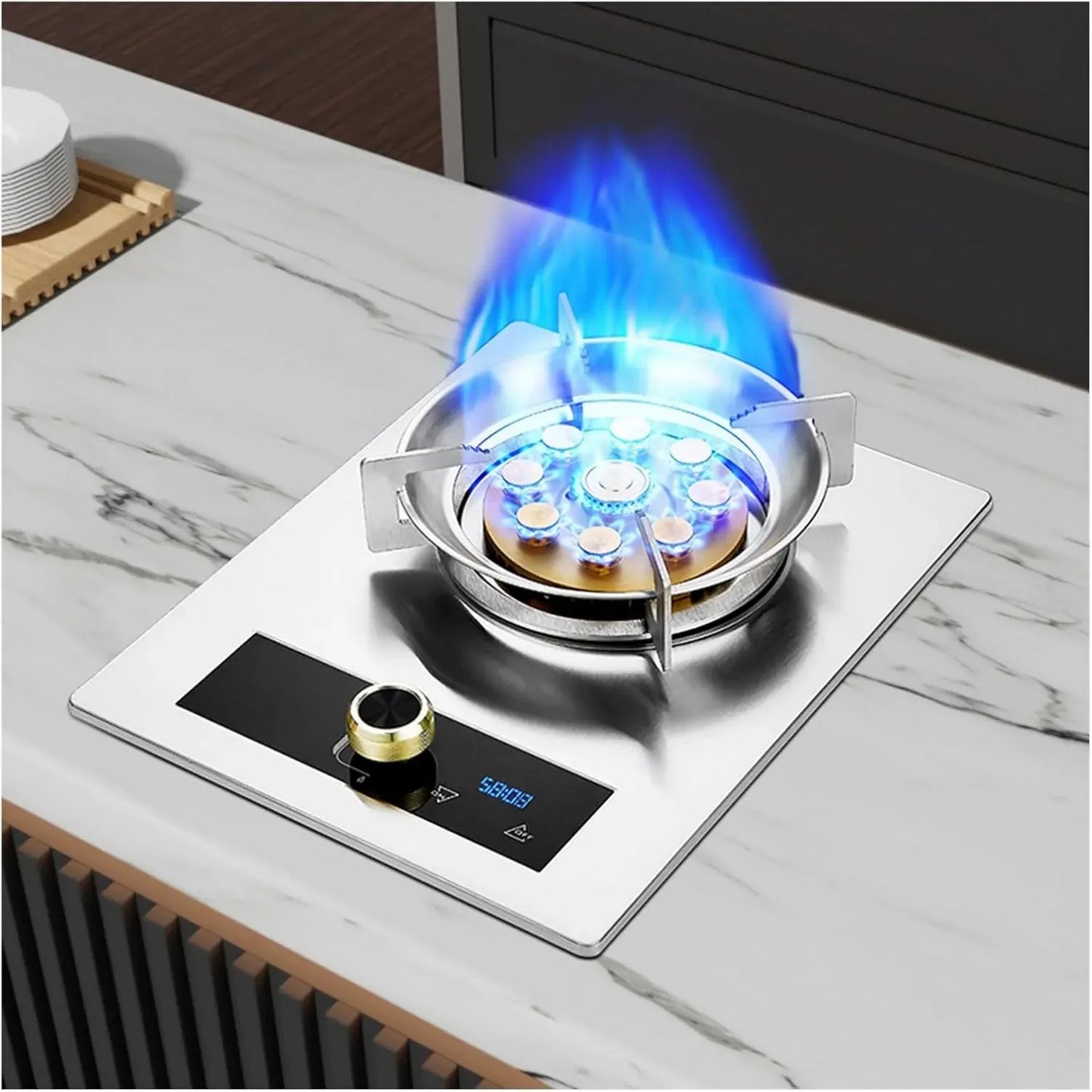 Plaque de cuisson gaz sécurisée avec brûleurs puissants et minuterie intégrée
