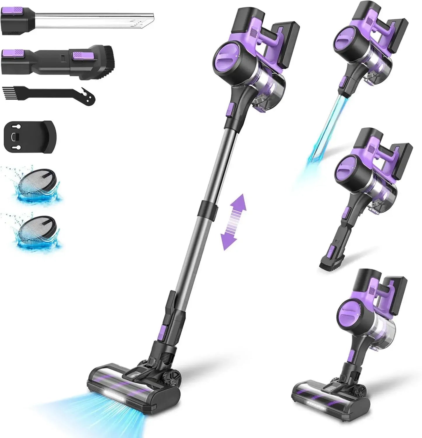 Aspirateur Balai sans Fil 350W, Puissance 45Kpa, Autonomie 50min, Batterie Amovible, Brosse Anti-emmêlement V pour Sols et Poils d'Animaux