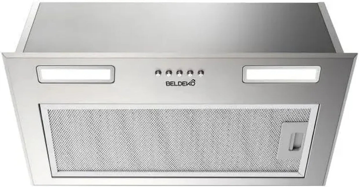 Hotte Encastrable BELDEKO 52 cm - Évacuation/Recyclage - 335 m³/h - Filtres à Charbon - Acier Inoxydable