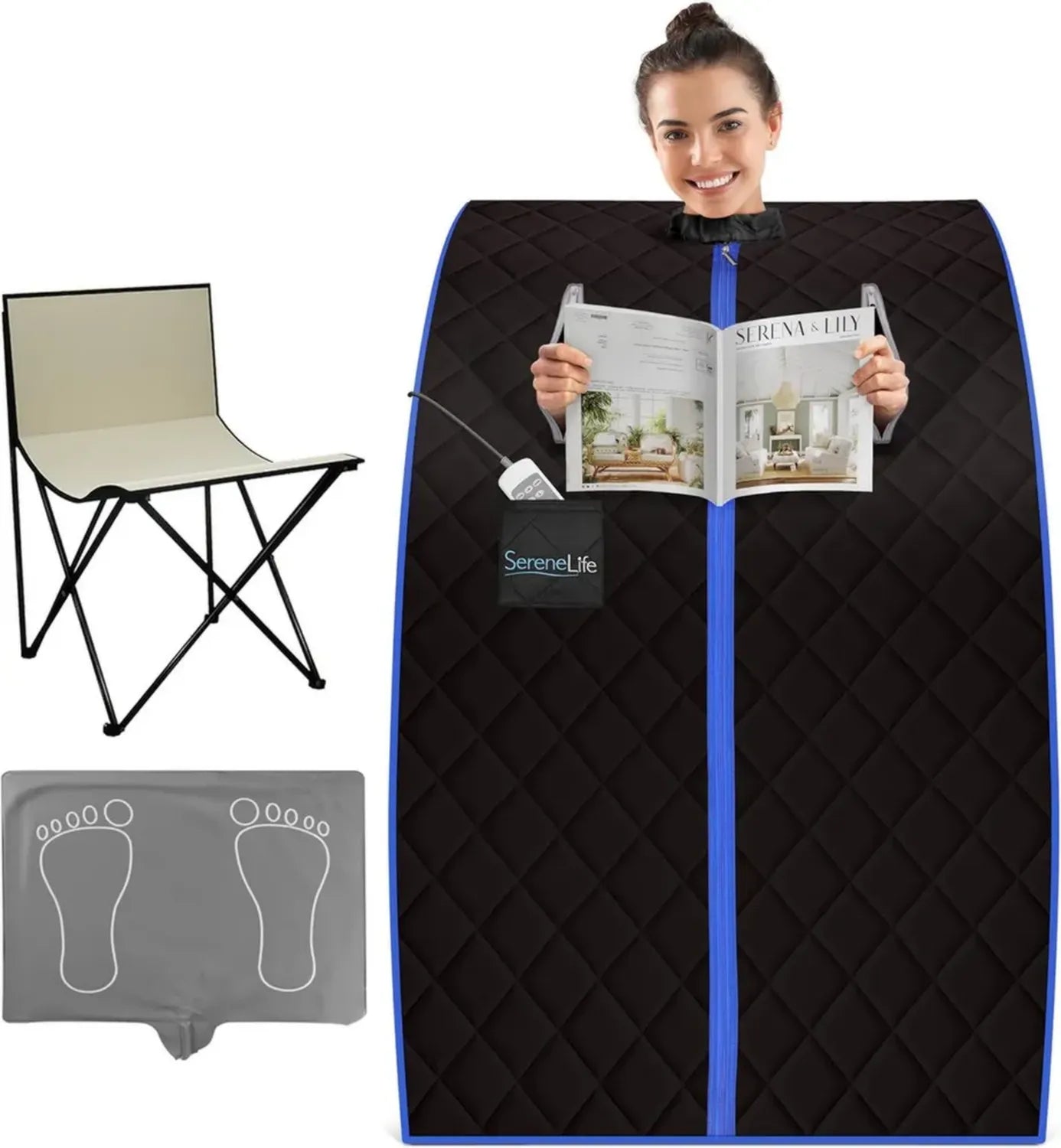 Sauna Personnel Portable Infrarouge avec Chaise et Coussin Chauffant, Spa Compact à Domicile, 97x81 cm – Noir