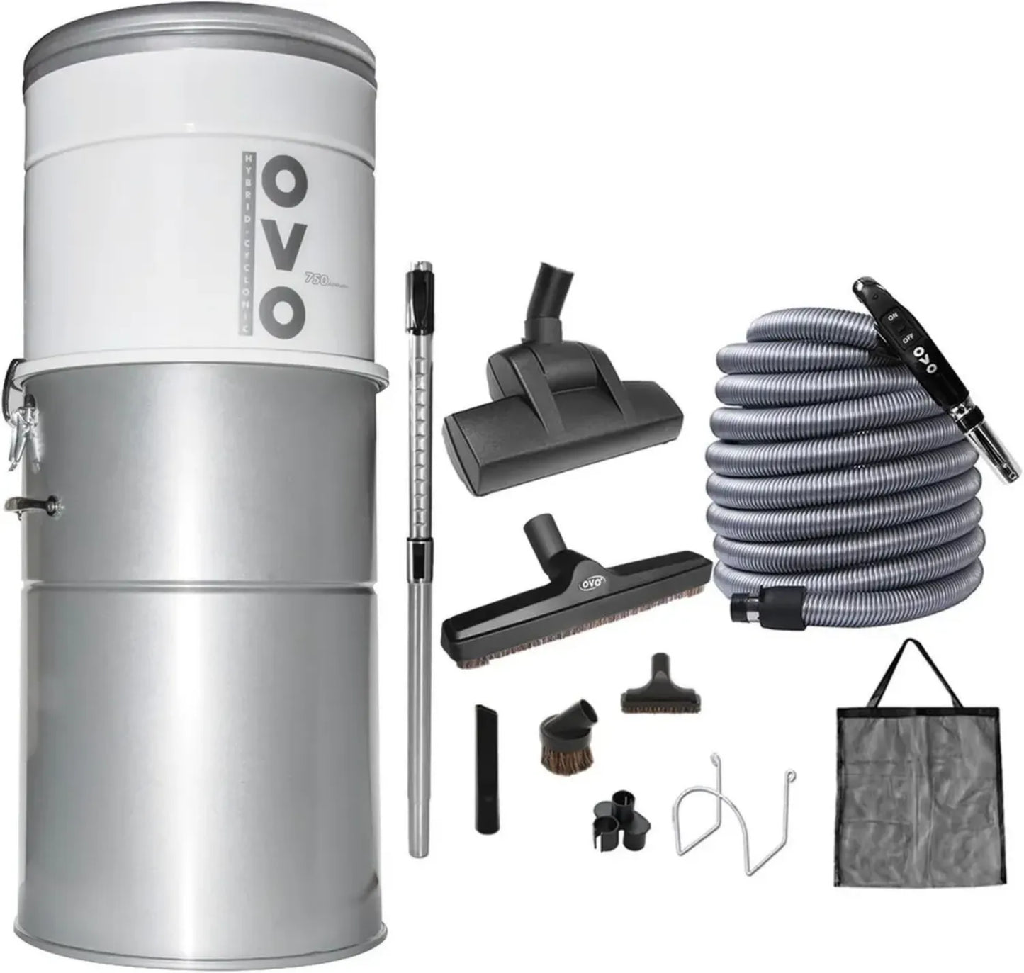 Aspirateur Central OVO Puissant 750 AW, Filtration Hybride 35L, Inclus Kit Accessoires 12,2m
