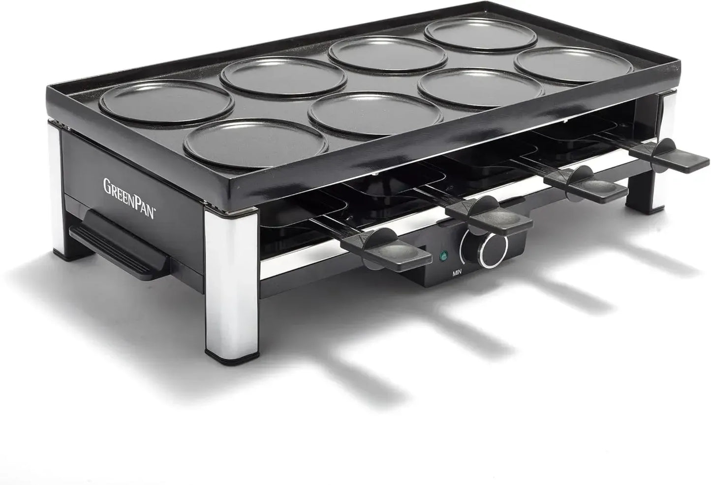Grill Électrique Raclette 3 en 1 GreenPan pour 8, Surface Réversible et Revêtement Sain