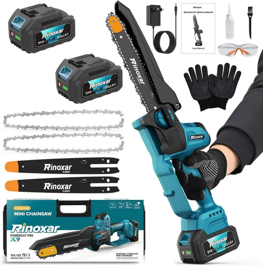 Tronçonneuse Électrique Sans Fil 8 Pouces 20V, Moteur 1300W, avec Graisseur Automatique et Chaîne de Rechange