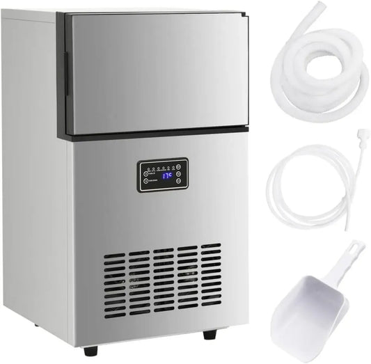 Machine à Glaçons Argentée 45 kg/24h, Fabrication Automatique Rapide