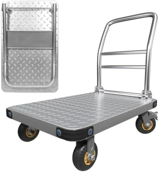 Chariot de Transport Pliable en Acier 454 kg avec Roues Pivotantes, Idéal pour Garage et Courses