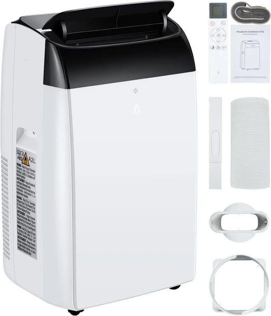 Climatiseur Portable Ultra-Silencieux 12000 BTU, R290 Écologique, 4 en 1: Refroidissement, Déshumidification, Ventilation, Suivi