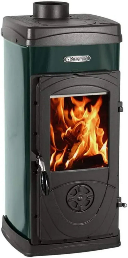 Poêle à bois La Nordica Super Junior vert et gris en fonte - Chauffage efficace pour 143 m3