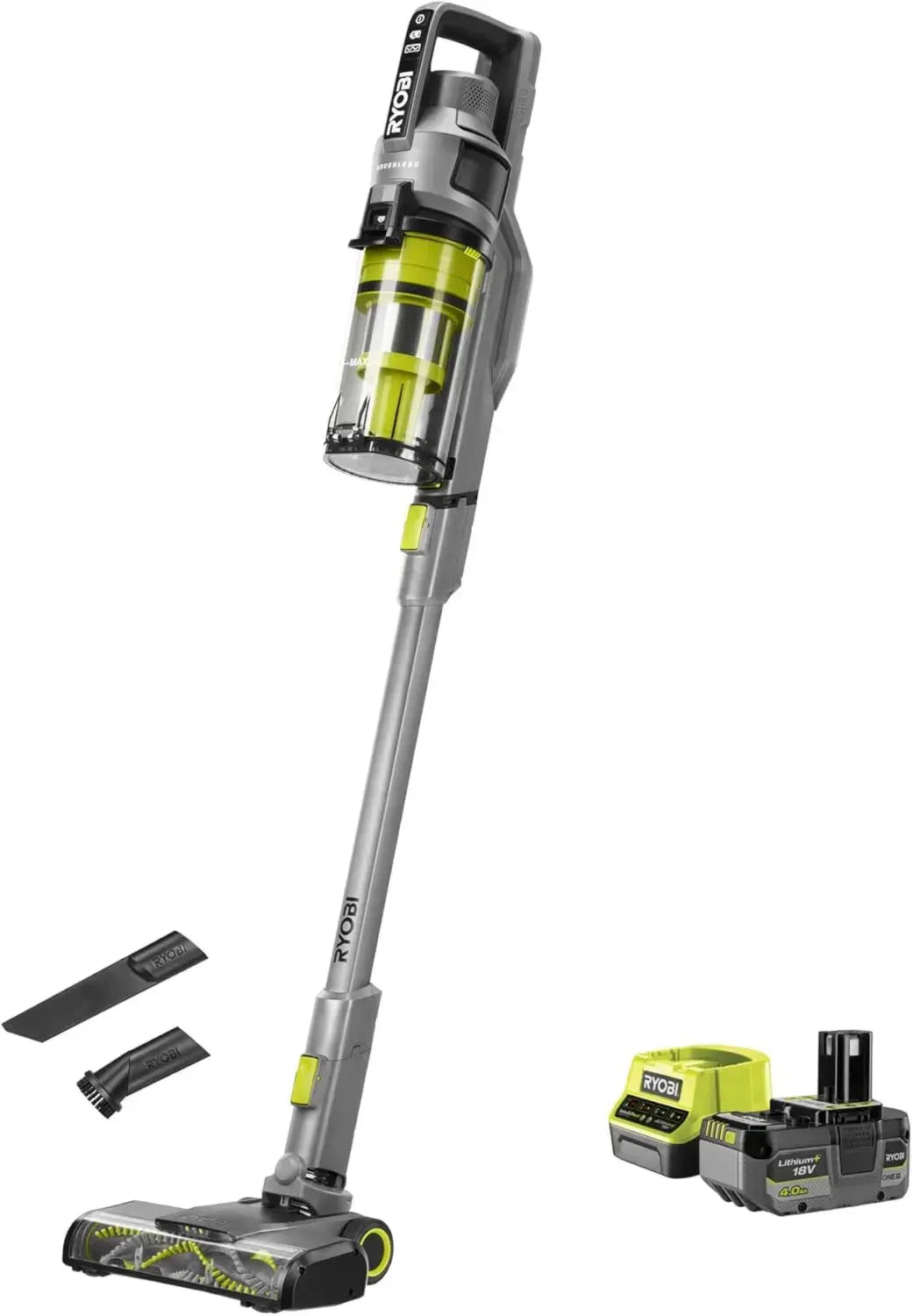 Aspirateur Balai Sans Fil 18V RYOBI BRUSHLESS avec Batterie 4,0 Ah et Chargeur Rapide