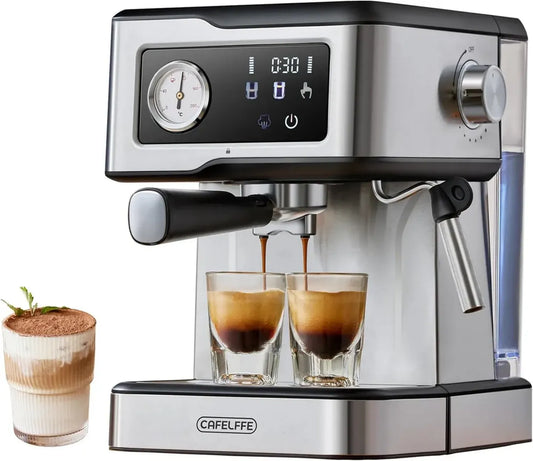 Cafetière Expresso Cafelffe MK-901 avec Mousseur à Lait, Inox 950W, Pompe 20 Bars, Écran Tactile, Vapeur Puissante pour Latte et Cappuccino, 1,5L