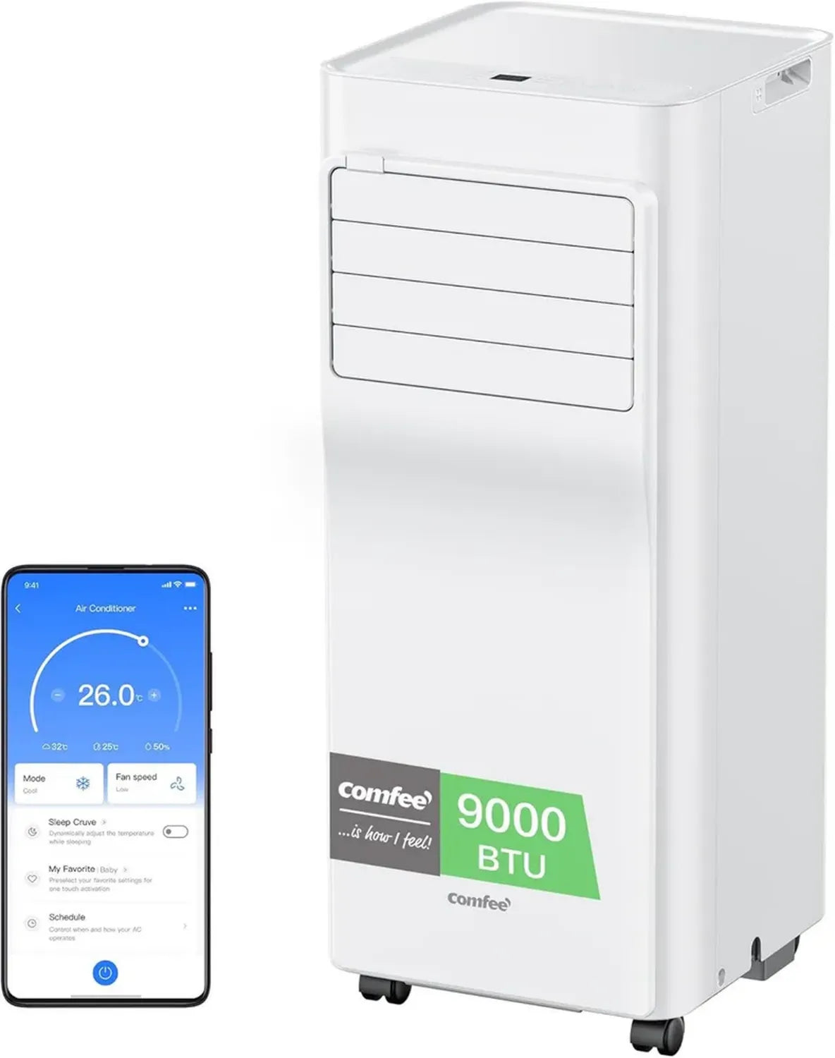 Climatiseur Portable COMFEE' 9000 BTU/h, Commande via APP, Compatible Alexa, 3 Modes, 3 Vitesses, Pour 33㎡
