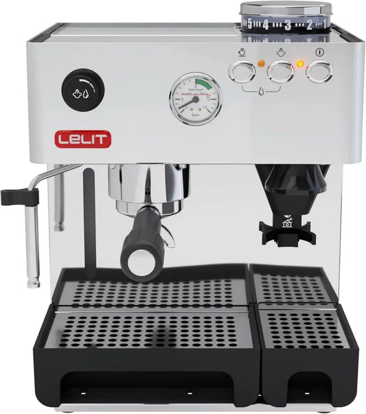 Machine à Expresso Lelit Anita avec Broyeur Intégré et Mousseur à Lait, Acier Inoxydable Poli