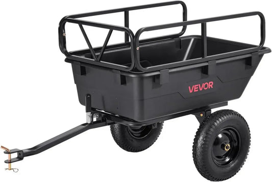VEVOR Remorque de Jardin Basculante 283 L, Polyéthylène, Charge 227 kg, Pneus 41 cm, Compatible VTT et UTV