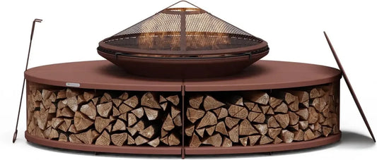 Blumfeldt Ebeko Brasero Extérieur 3-en-1 en Acier avec Pare-Étincelles et Tisonnier, Rangement à Bûches et Housse Imperméable pour Jardin