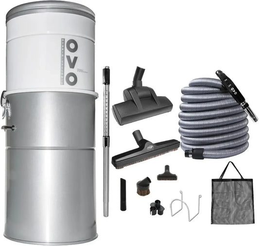 Aspirateur Central OVO Puissant 750 AW, Filtration Hybride 35L, Inclus Kit Accessoires 12,2m