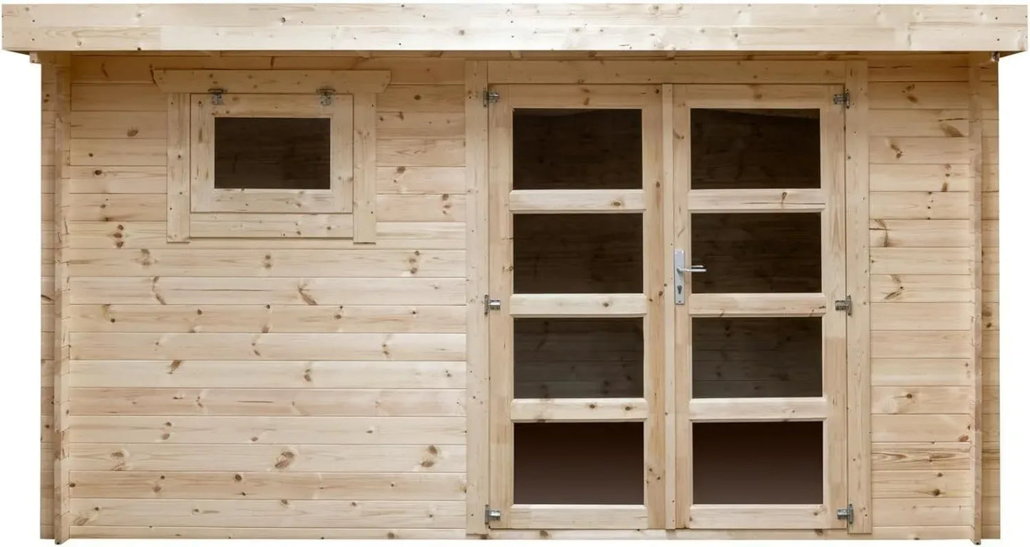Cabanon de Jardin en Bois Naturel, Épaisseur 28mm, Surface 9.9m²