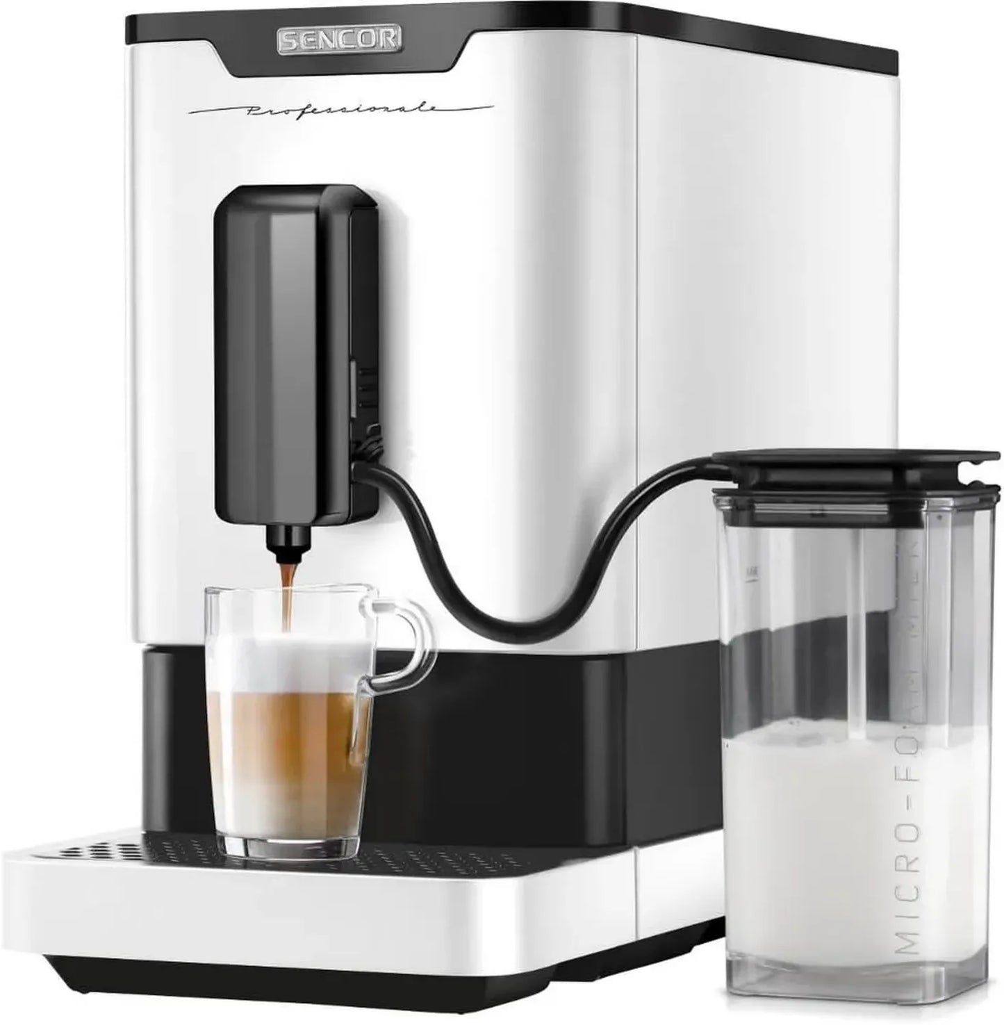 SENCOR Machine à Expresso Automatique, Mousseur de Lait Intégré, 19 Bars, Broyeur à Grains, Cafetière Espresso et Cappuccino, Technologie Thermoblock