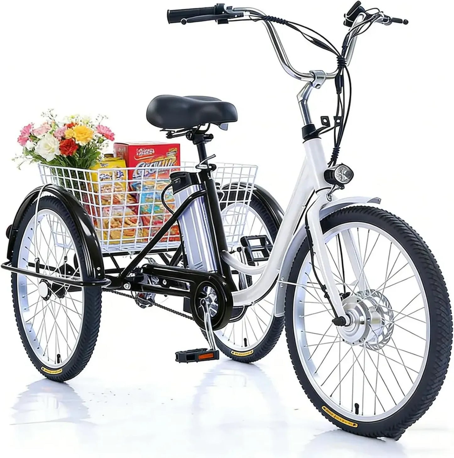 Tricycle Électrique Adulte 24', Vélo Trois Roues Seniors, 3 Modes, Siège Réglable, Charge 180Kg